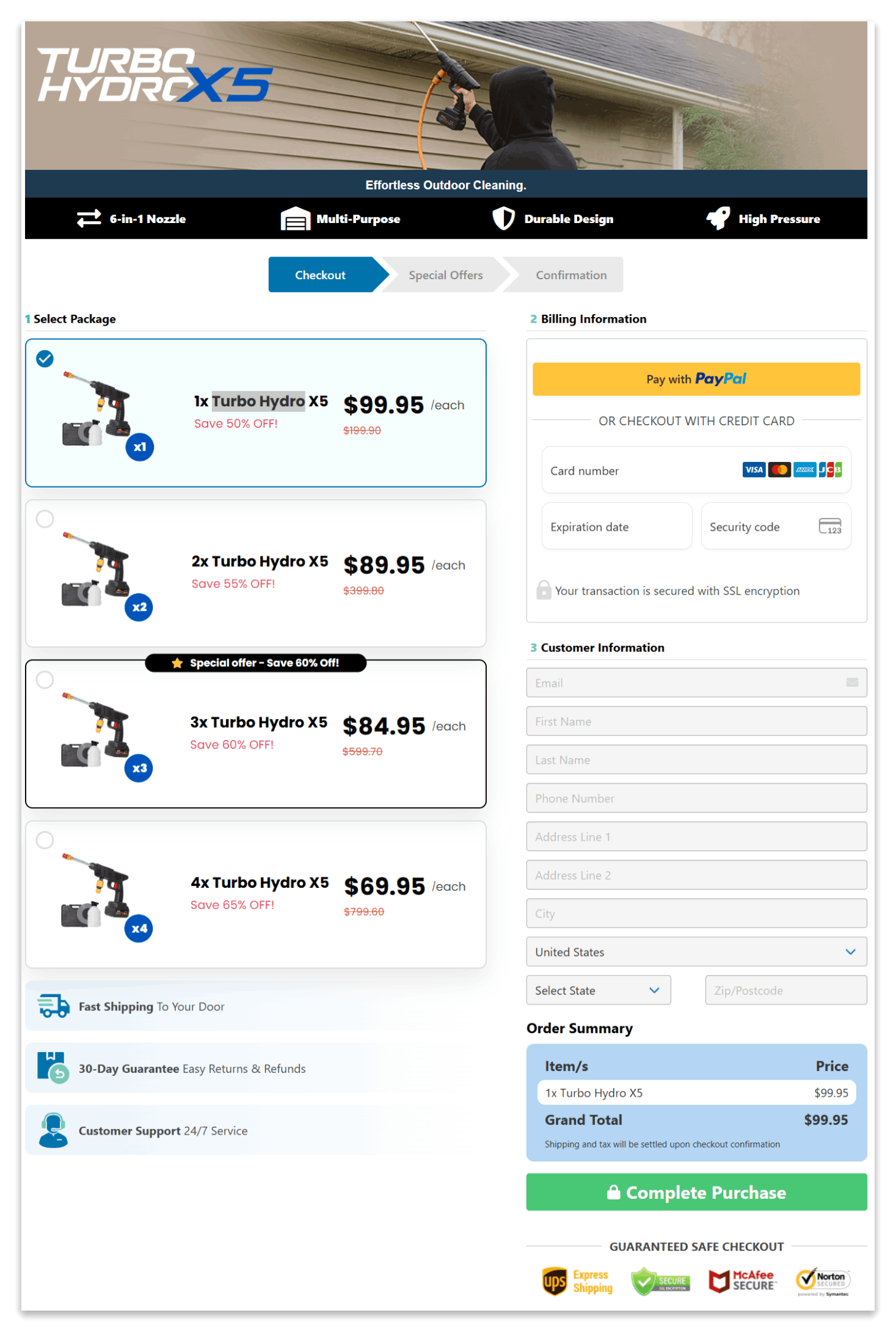 Hydrox5 Power Washer Secure Checkout Page
